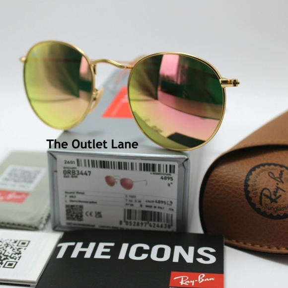 Model Display RayBan Round Metal Pink Mirror RB3447 Reflective - Picture 3 of 16